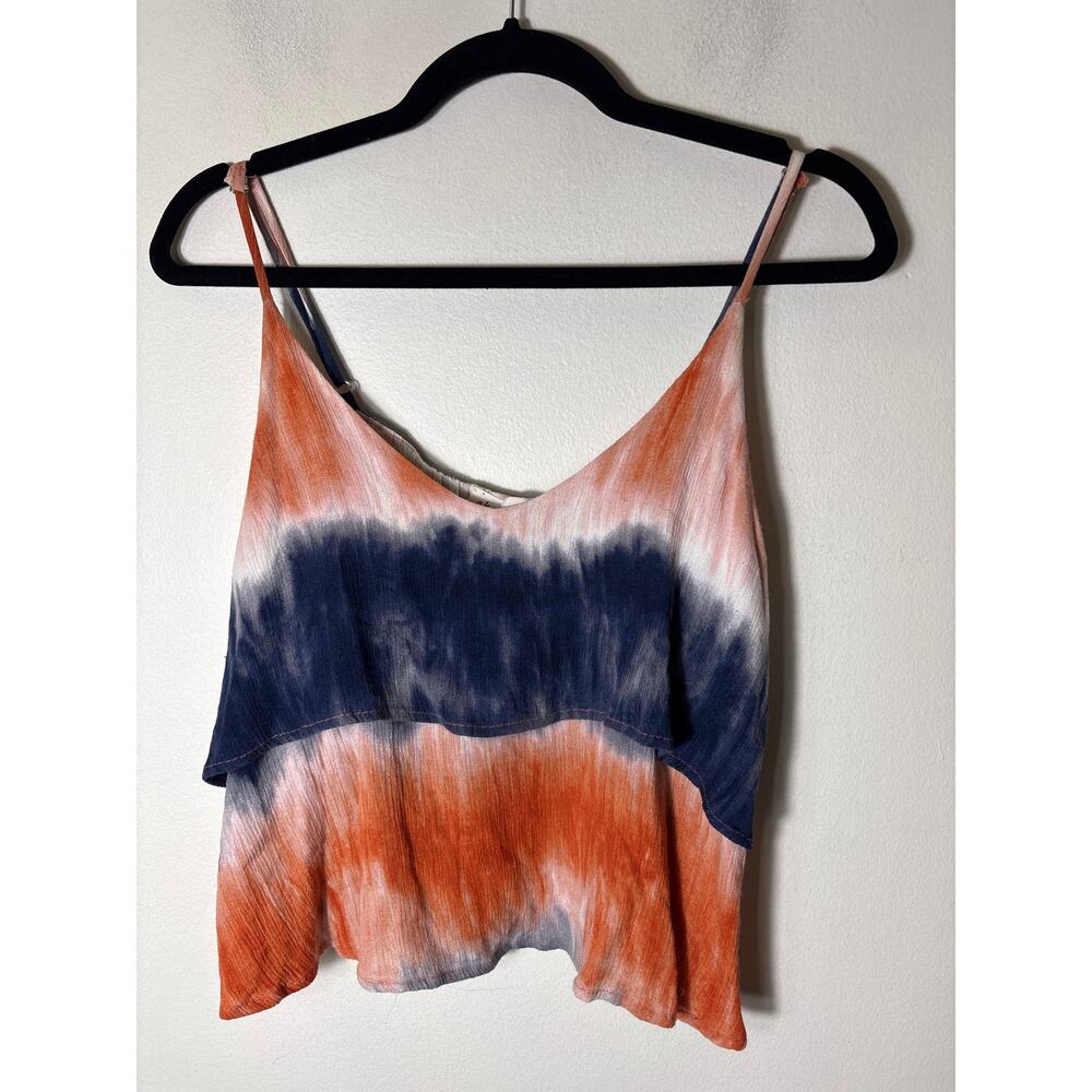 Akair Blue and Orange Tie Dye Ruffle Crop Top Sz S